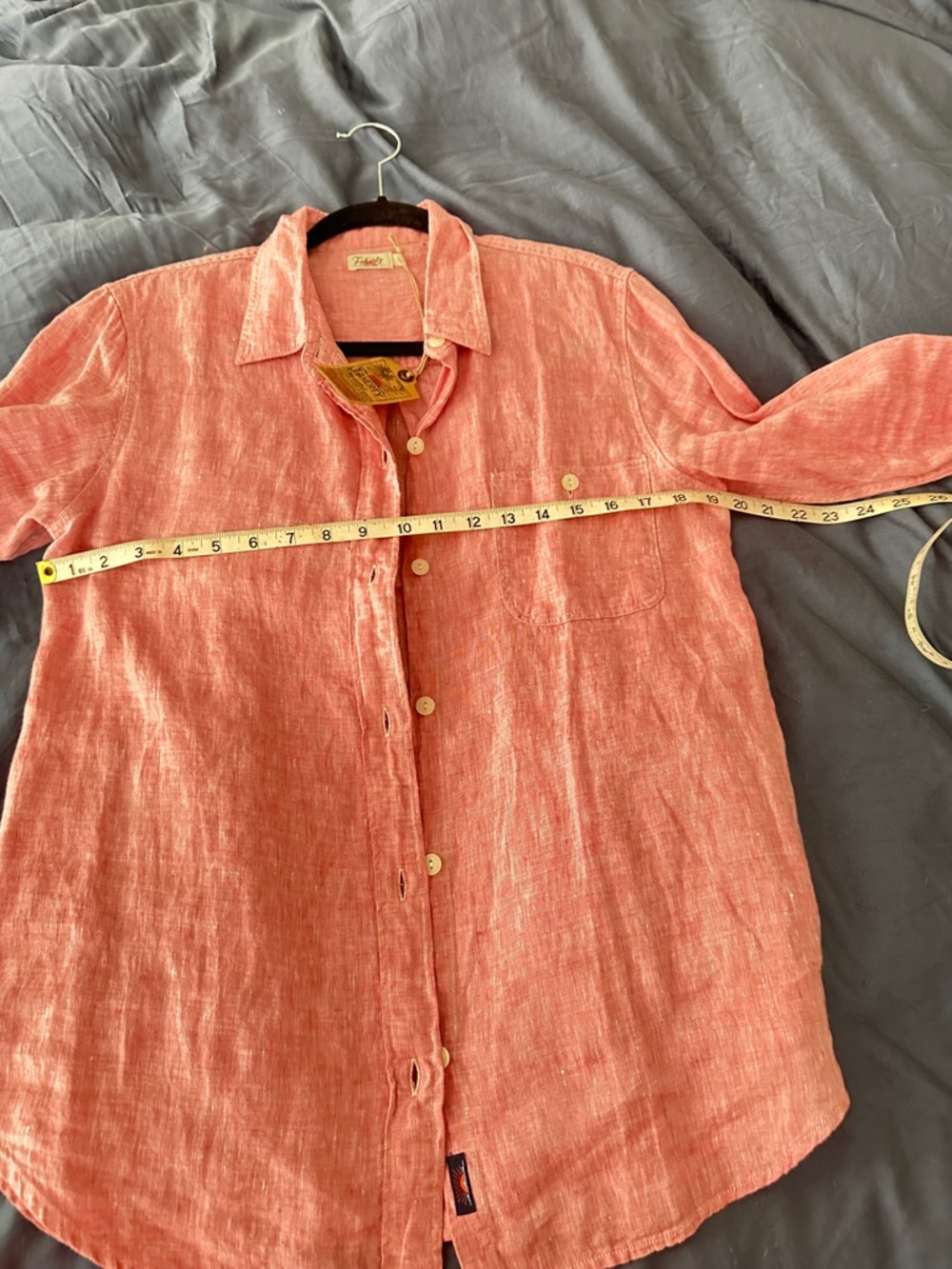 Faherty Linen  Nantucket Oversized Button Front Long Sleeve Top Red Size Small - Picture 3 of 5